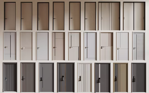 Single door entry door bedroom door glass sliding door bathroom glass door 3d model
