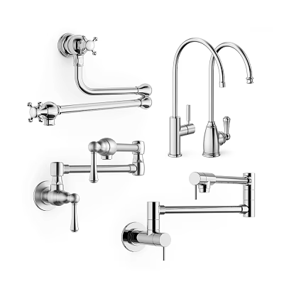 Modern Chrome Finish Faucets With Various Styles For Kitchen And Bathroom 3d model