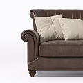 Classic Brown Leather Two-Seater Sofa With Tufted Backrest Rolled Arms And Beige Cushions