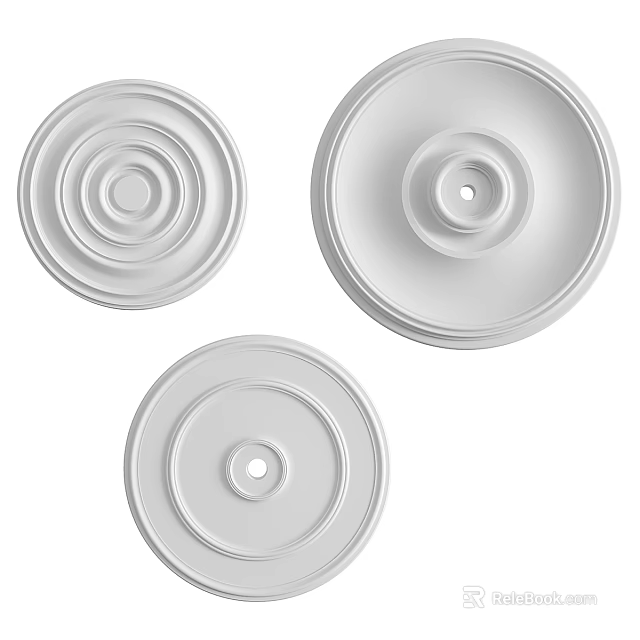 Decorative White Ceiling Medallions in Various Sizes with Circular Layered Designs for Home Lighting Fixtures 3d model 