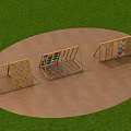 Outdoor Wooden Playground Equipment With Colorful Rings And Climbing Net Panels