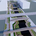 Modern Landscape Bridge With Wooden Beams Over Water And Greenery On Both Sides