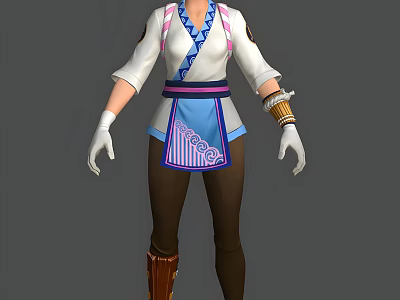 Game Movie Character In White Top With Blue Accents Purple Belt And Brown Pants 3d model