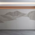 Elegant Modern Interior Background Wall With Line Drawn Mountain Landscape Beige Color And Brown Frame