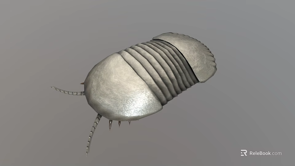 Silver Prehistoric Creature Model With Striped Exoskeleton And Tail Spikes 3d model