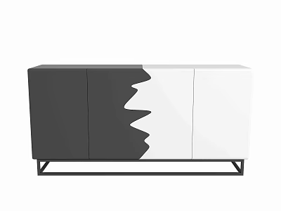 Modern Black And White TV Stand With Abstract Wave Design And Metal Legs 3d model