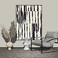 Modern Accent Chair With White Cushion In Living Room With Abstract Painting