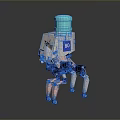 Small Bionic Robot With Turquoise Dome White Body And Number 80 On Metallic Legs