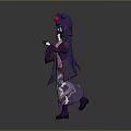 Woman Wearing Traditional Japanese Kimono with Purple Hair Red Accessory and Floral Patterns
