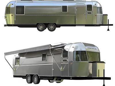 Silver Classic Camper Trailer With Awning Windows And Entry Porch Design 3d model