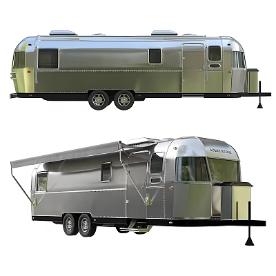 Silver Classic Camper Trailer With Awning Windows And Entry Porch Design 3d model