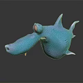 Playful Blue Cartoon Character Creature With Big Eyes Long Snout And 3D Model Design