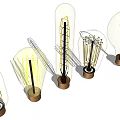 Various Decorative Light Bulbs With Different Filament Patterns And Wooden Bases 3d model