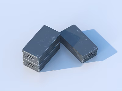 Black Rectangular Power Banks Stacked With USB Ports As Daily Essentials 3d model