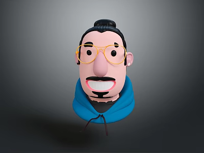 Cartoon Character With Bun Hairstyle Yellow Round Glasses And Blue Hoodie 3d model