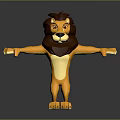 3D Cartoon Lion Character With Open Arms Yellow Body Brown Mane Gray Background Reflection