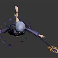 Game Anime Character With Blue Hair Purple Outfit Holding Magic Staff And Purple Butterflies