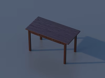 Dark Wooden Rectangular Table With Smooth Top And Sturdy Four Legs 3d model