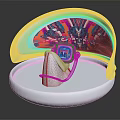 Cartoon Scene Inside White Shell Shaped Object With Colorful Neon Patterns And Central Small Structure 3d model