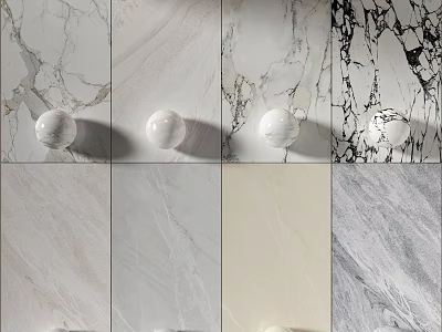Marble Texture Wall Paneling in White Light Gray with Decorative Balls and Different Patterns 3d model