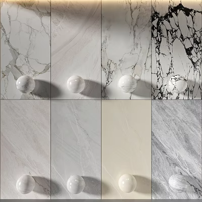 Marble Texture Wall Paneling in White Light Gray with Decorative Balls and Different Patterns 3d model