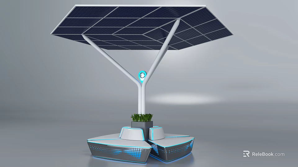 Solar Panel Equipped Support Structure With Intelligent Sensor And Plant Base 3d model 