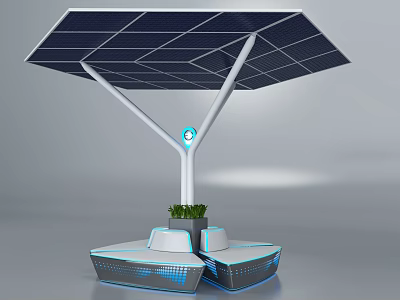 Solar Panel Equipped Support Structure With Intelligent Sensor And Plant Base 3d model