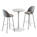 Modern White Round Bar Table With Two Grey Diamond Pattern Bar Stools 3d model
