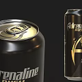 Adrenaline Rush Energy Drink In Black Can With Gold Logo And Shiny Metallic Top