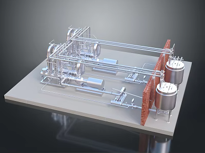 Industrial Equipment 3D Model With Metal Frame Storage Tanks And Pipeline System 3d model