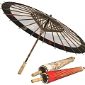 Traditional Oil Paper Umbrellas With Black Red Beige Colors Open And Folded Design