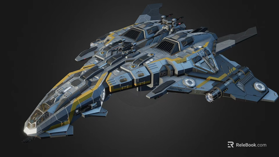 Futuristic Fighter Jet With Advanced Aerodynamic Structure Gray Yellow Accents And Detailed Cockpit 3d model 