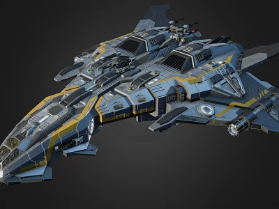 Futuristic Fighter Jet With Advanced Aerodynamic Structure Gray Yellow Accents And Detailed Cockpit 3d model