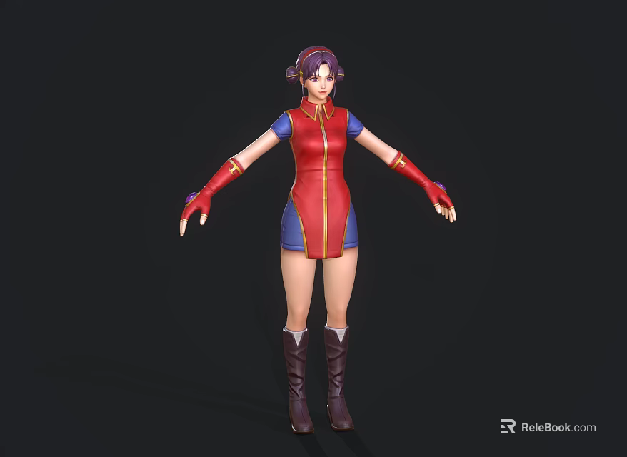 Game Movie Character In Red Blue Outfit With Gold Trim Red Gloves And Brown Boots 3d model 