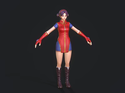 Game Movie Character In Red Blue Outfit With Gold Trim Red Gloves And Brown Boots 3d model