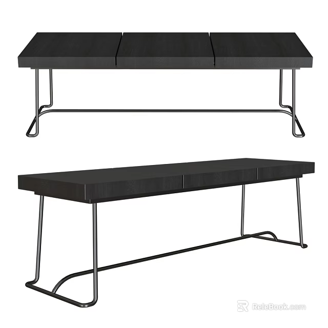 Modern Black Bench With Wooden Top And Sturdy Metal Legs Contemporary Design 3d model 