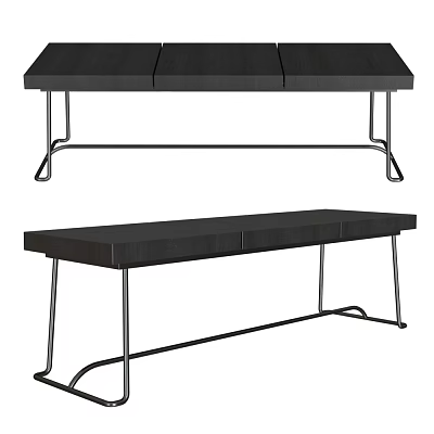 Modern Black Bench With Wooden Top And Sturdy Metal Legs Contemporary Design 3d model