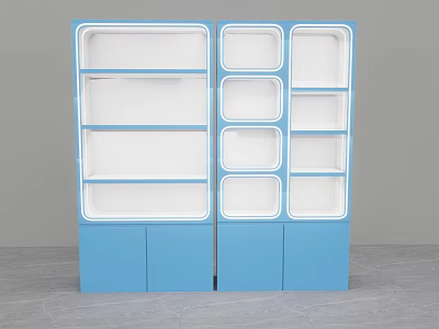 Blue Modern Shelving Unit Featuring Multiple Open Compartments And Cabinet Doors 3d model
