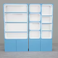 Blue Modern Shelving Unit Featuring Multiple Open Compartments And Cabinet Doors
