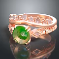 Rose Gold Ring Featuring Green Gemstone and Small Diamonds with Intricate Patterns 3d model
