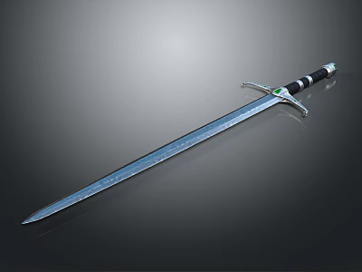 Medieval Decorative Sword With Silver Blade Black And White Hilt And Ornate Guard 3d model