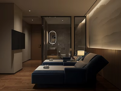 Modern SPA Sauna Relaxation Space With Comfortable Sofa Wooden Flooring And Soft Lighting 3d model