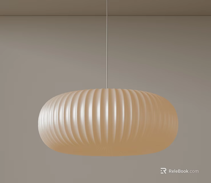 Elegant Modern Circular Ribbed Beige Pendant Light for Home Interior Decor 3d model