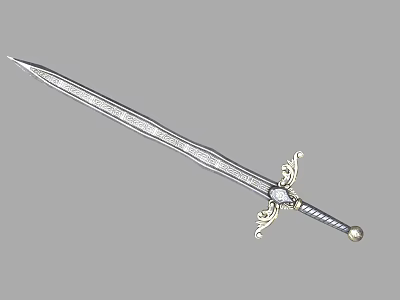 Ornate Decorative Sword With Silver Engraved Blade And Elegant Hilt Design 3d model