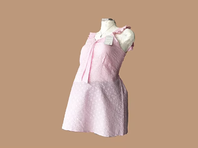 Sweet Pink Sleeveless Dress With Ruffle Trim And Bow Accent On Textured Fabric For Women 3d model