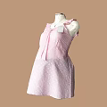 Sweet Pink Sleeveless Dress With Ruffle Trim And Bow Accent On Textured Fabric For Women