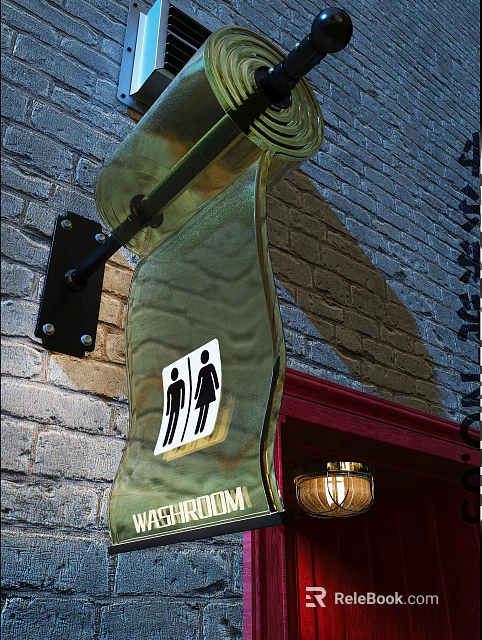 Outdoor Public Toilet Direction Sign With Male Female Symbols On Brick Wall 3d model 
