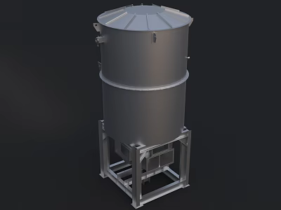 Industrial Equipment Stainless Steel Cylindrical Vertical Tank with Support Frame 3d model