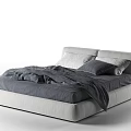 Modern Minimalist Double Bed With Upholstered Frame Gray White Comforter And Pillows 3d model