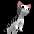 Cute Cartoon Reptile With White Body Gray Stripes And Pink Ears